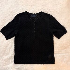 GAP Short Sleeve Linen-Blend Pointelle Knit Henley Top BN